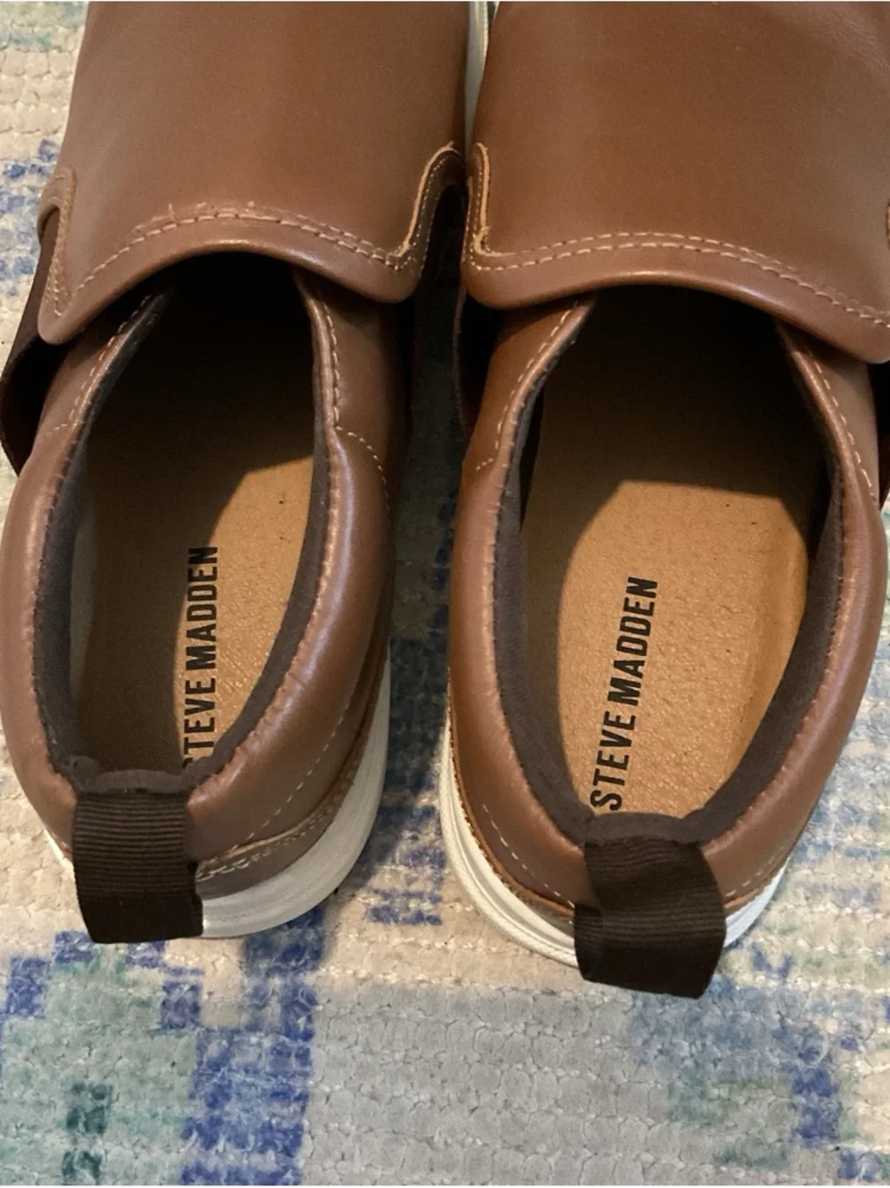Steve Madden Brown Slip-On Leather Loafers with White Sole